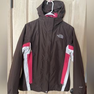 The North Face Women Snow Jacket Medium Chocolate Brown, Pink & White